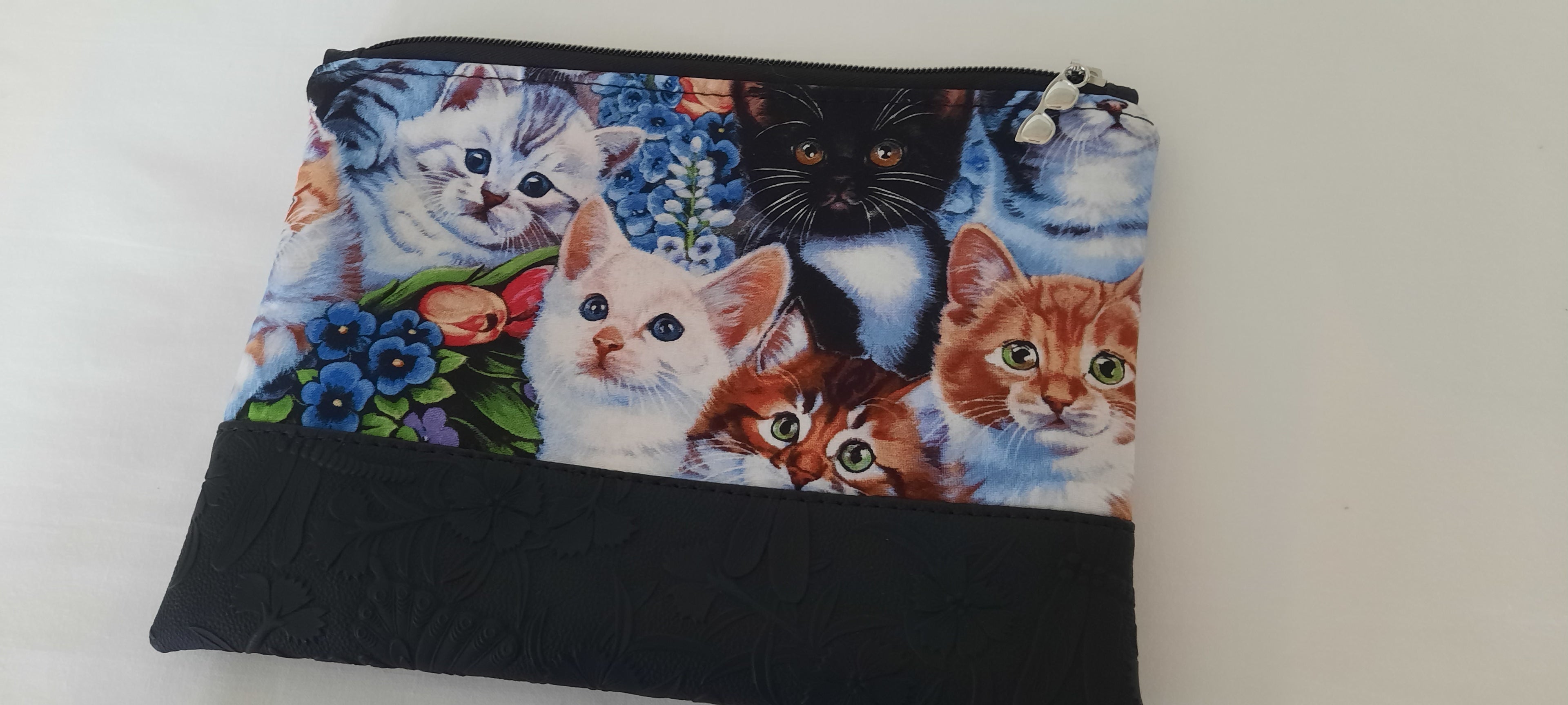 Kitten Print Cotton Pouch - Zippered Bag