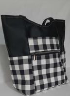 Black & White Check Faux Leather Tote Bag