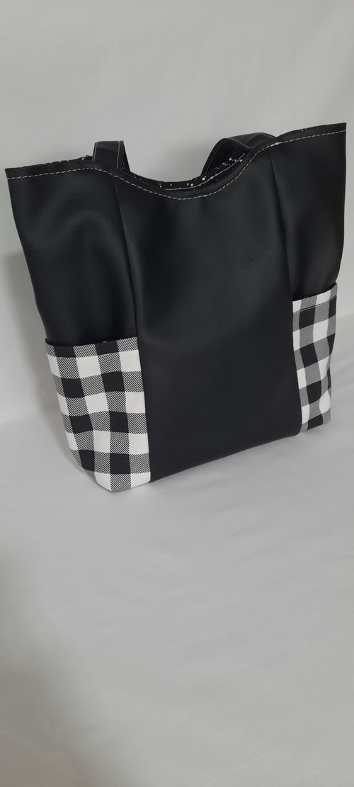 Black & White Check Faux Leather Tote Bag