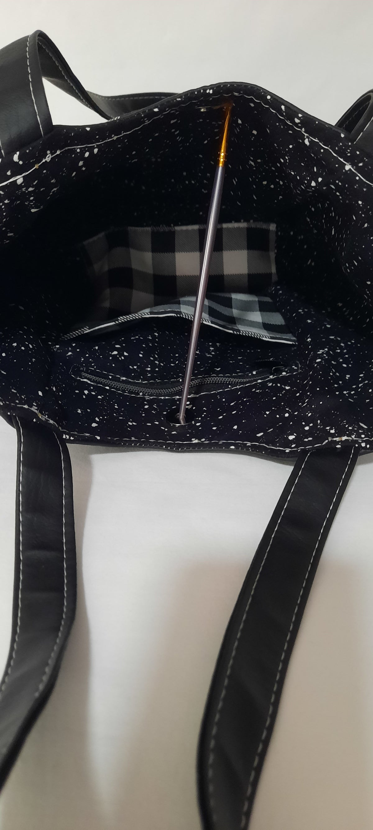 Black & White Check Faux Leather Tote Bag