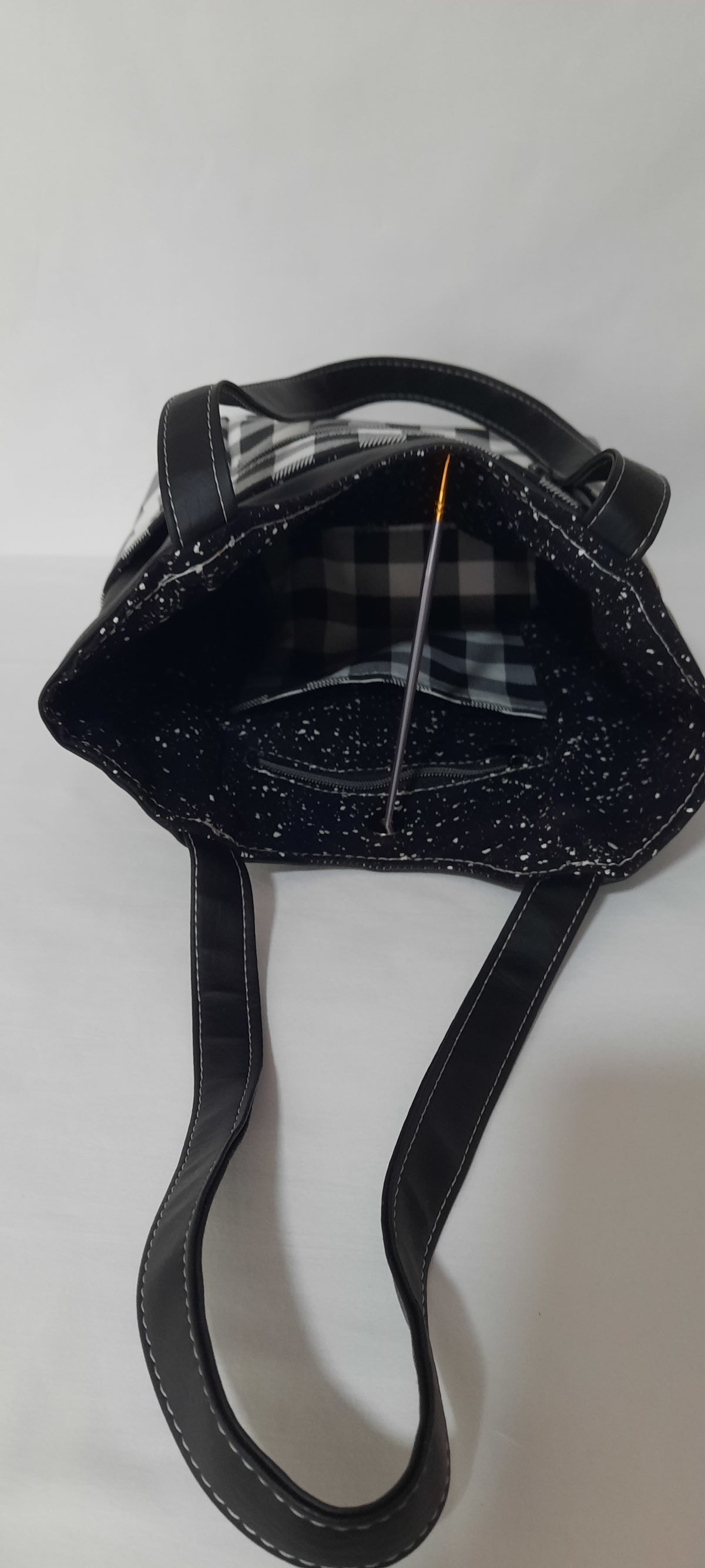 Black & White Check Faux Leather Tote Bag