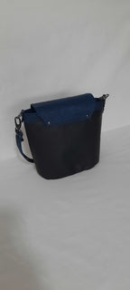 Small Bucket Bag – Blue & Black Faux Leather