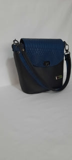 Small Bucket Bag – Blue & Black Faux Leather