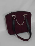 Burgundy Print Bowler-Style Handbag – Waterproof Lined w/ Removable Chain Strap