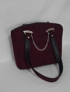 Burgundy Print Bowler-Style Handbag – Waterproof Lined w/ Removable Chain Strap