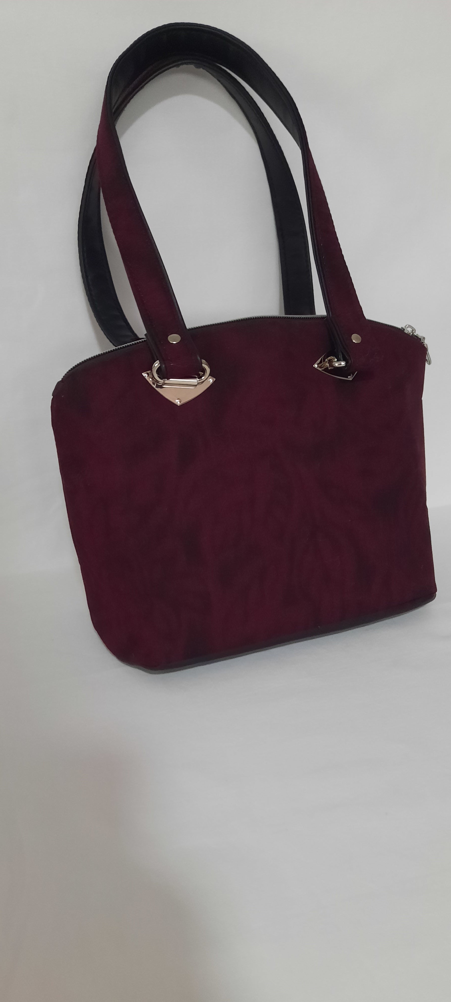 Burgundy Print Bowler-Style Handbag – Waterproof Lined w/ Removable Chain Strap