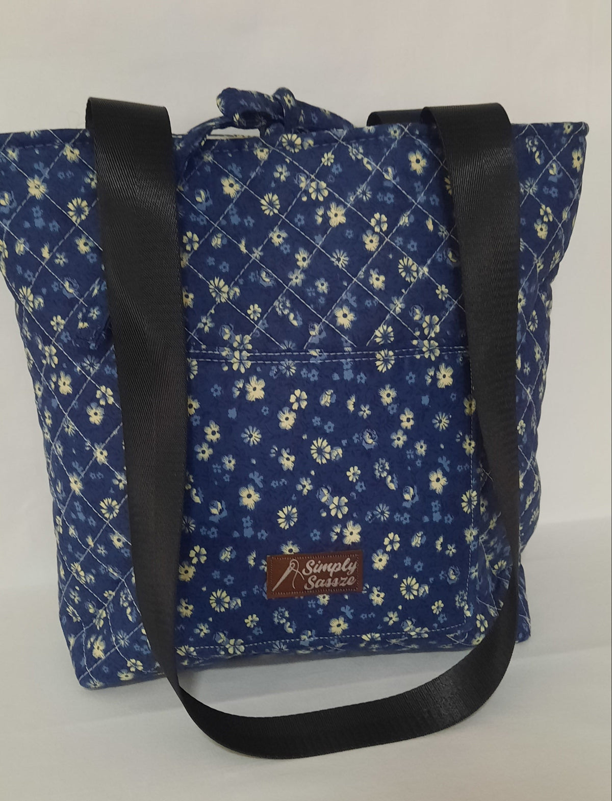 Dark Blue Quilted Tote Bag – w/ Bow Closure