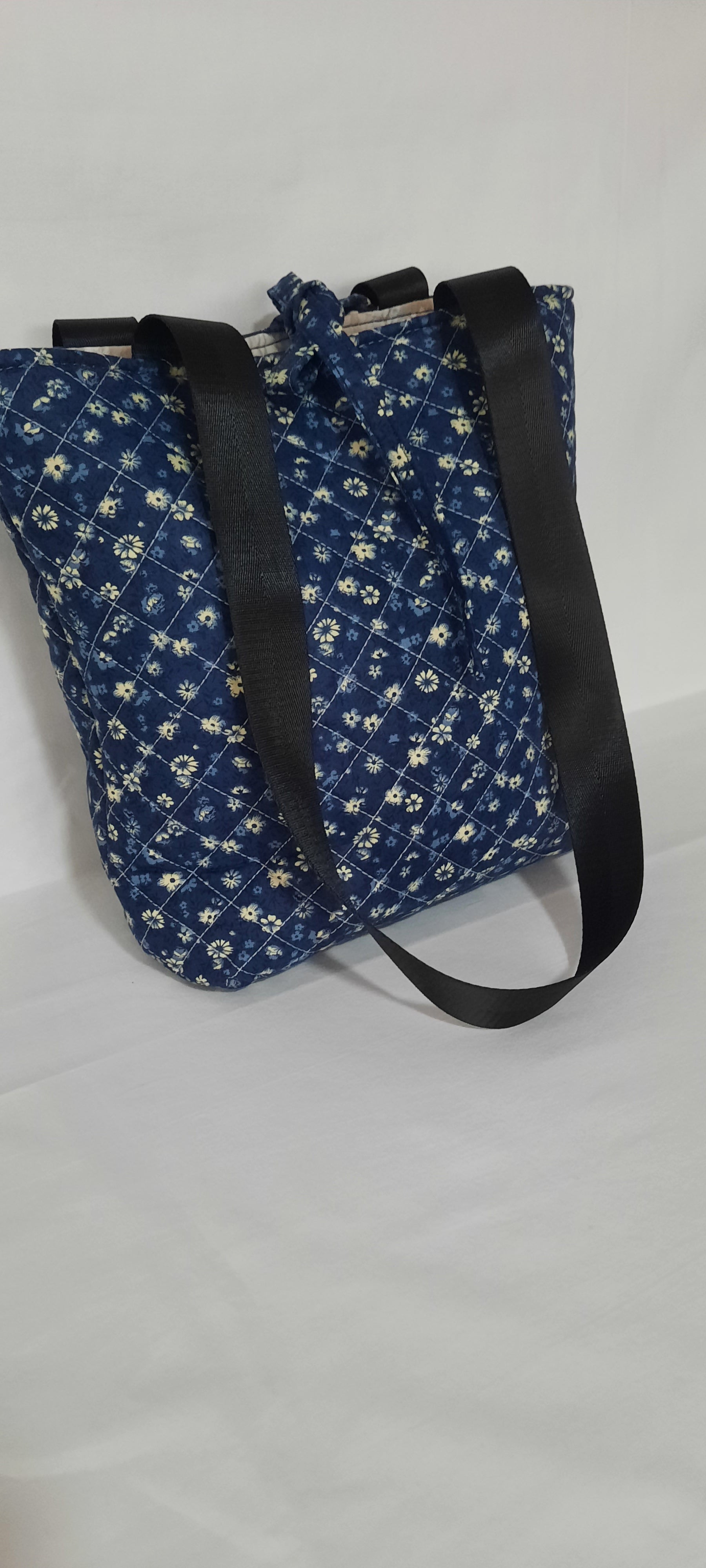 Dark Blue Quilted Tote Bag – w/ Bow Closure