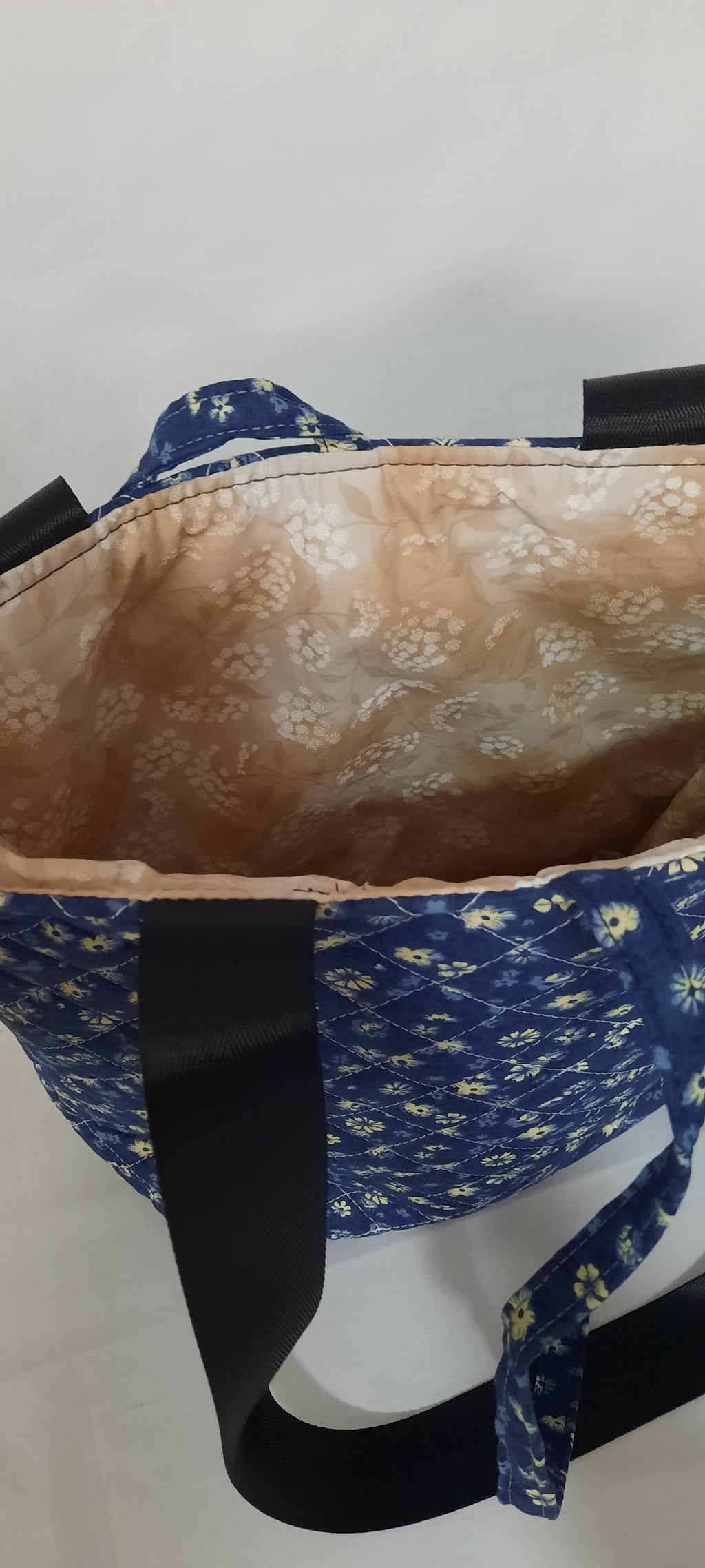 Dark Blue Quilted Tote Bag – w/ Bow Closure