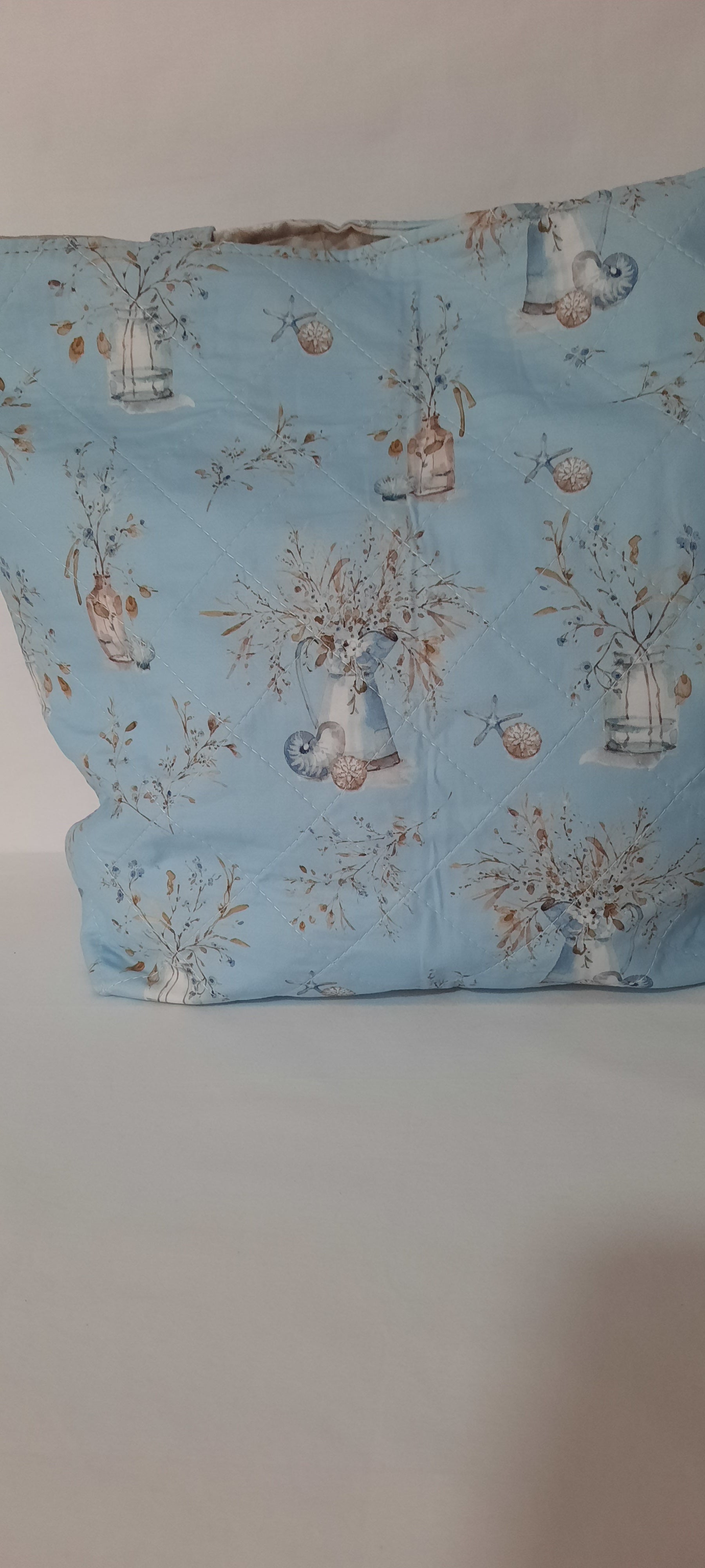 Lightweight Quilted Blue Fabric Tote Bag – Open Top w/ Front Pocket