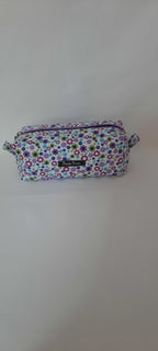 White Floral Cotton Cosmetic Bag – Purple & Green Zipper Pouch