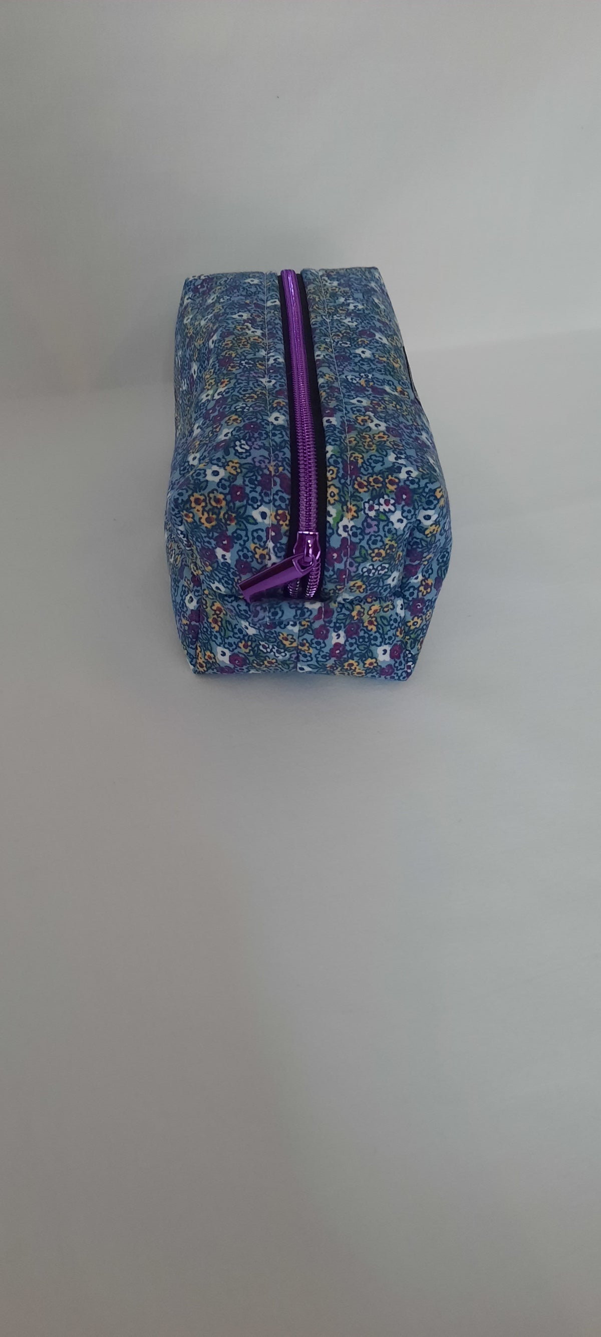 Purple Floral Cotton Cosmetic Bag – Dark Purple Zipper Pouch